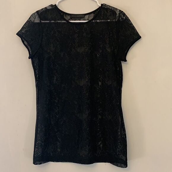 Grace Elements sheer black floral short sleeve blouse Size L - Picture 2 of 6
